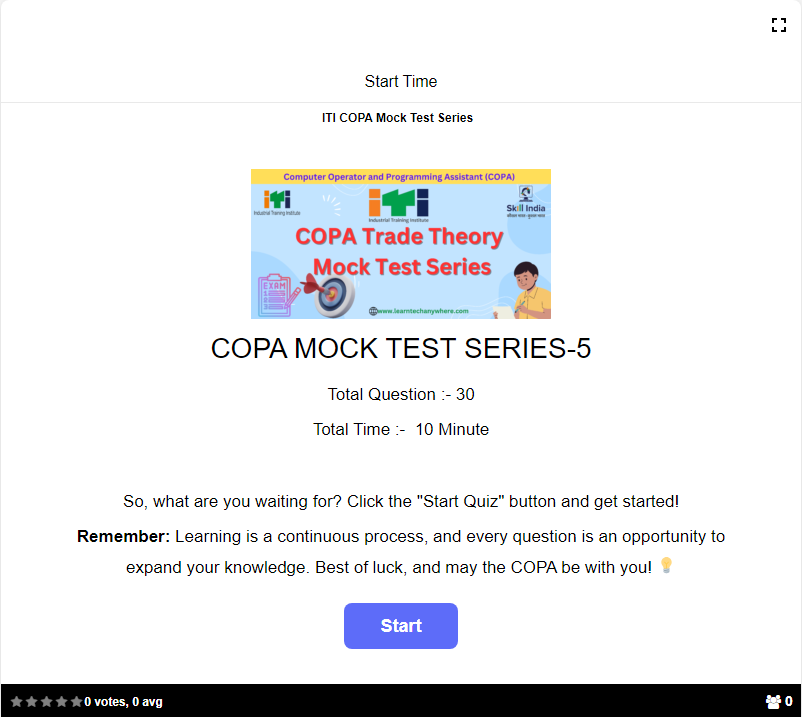 COPA Mock Test Series-5 ITI COPA (Computer Operator Programming Assistant) Trade 20 MCQs Practice Questions Part 13| COPA Trade Theory Nimi Mock Test | MCQ | ITI COPA Trade – Ncvt Online Free Preparation | NCVT ITI Online Mock Test COPA | Copa mock test with answers | Copa mock test hindi | NCVT ITI NIMI Mock Test COPA Theory Hindi/English.| COPA Trade Theory CITS Mock Test (CITS RPL Exam Practices)